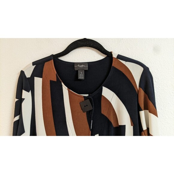 Chico's Travelers Multicolored Single Button Geo Print Long Duster Jacket 8 MED - Picture 2 of 9